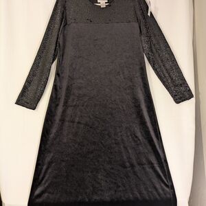 Diane VonFurstenberg Blk Midi Velvet Lace Top/Arm SzM Soft Elegant Holiday